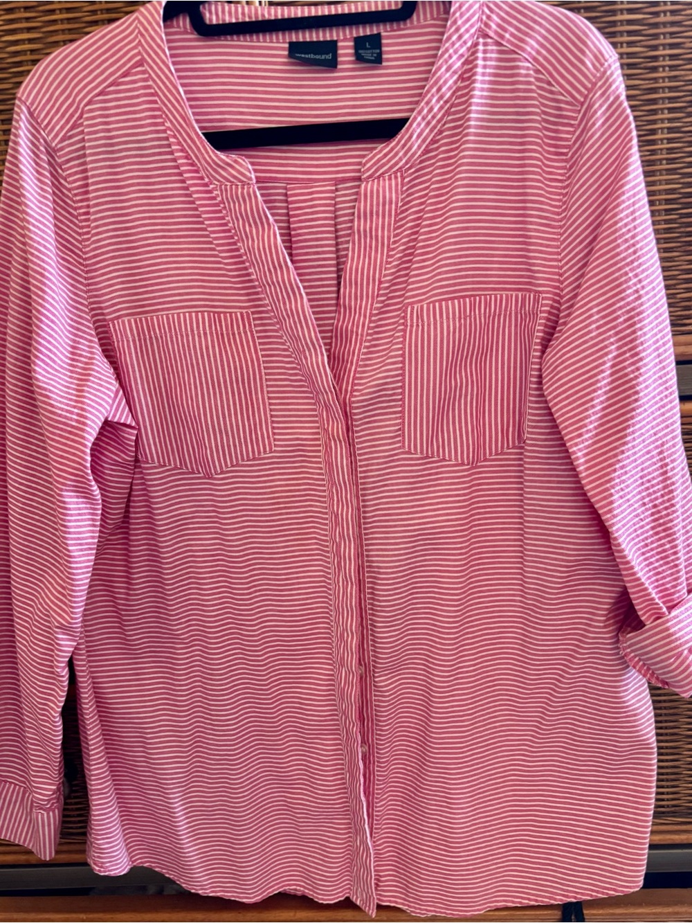 Westbound Pink & White Striped Button-Front Women's Shirt